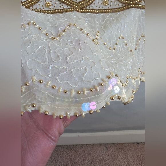 Flapper Style Gunit Cream & Gold Sequin Beaded Duster Kimono Jacket Vtg OS - Picture 3 of 15